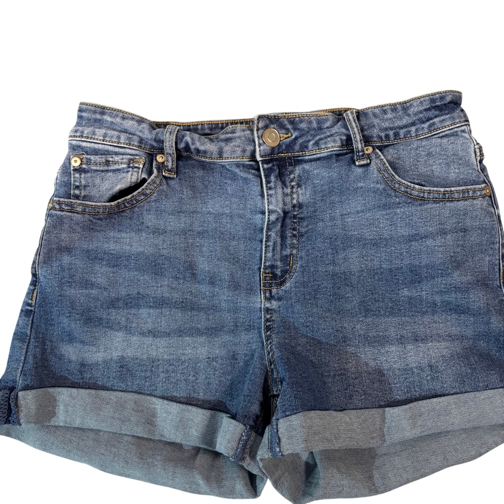 Celebrity Pink Denim Shorts Womens Medium Blue Cuffed Stretch Mid Rise
